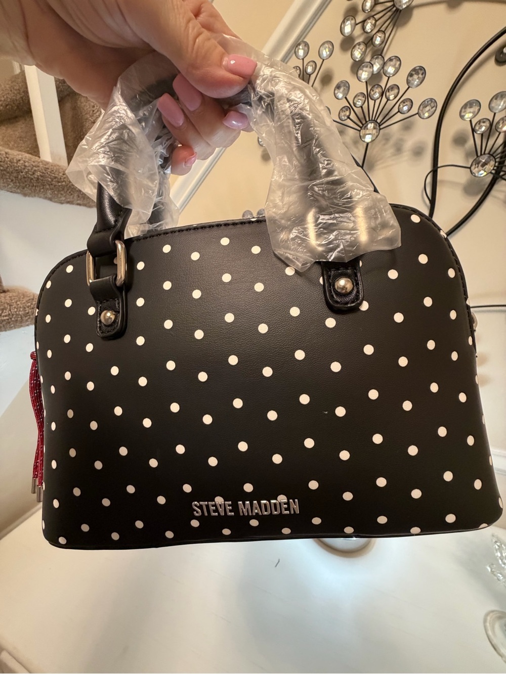 Steve Madden Black and White Polka Dot Satchel - Picture 3 of 4